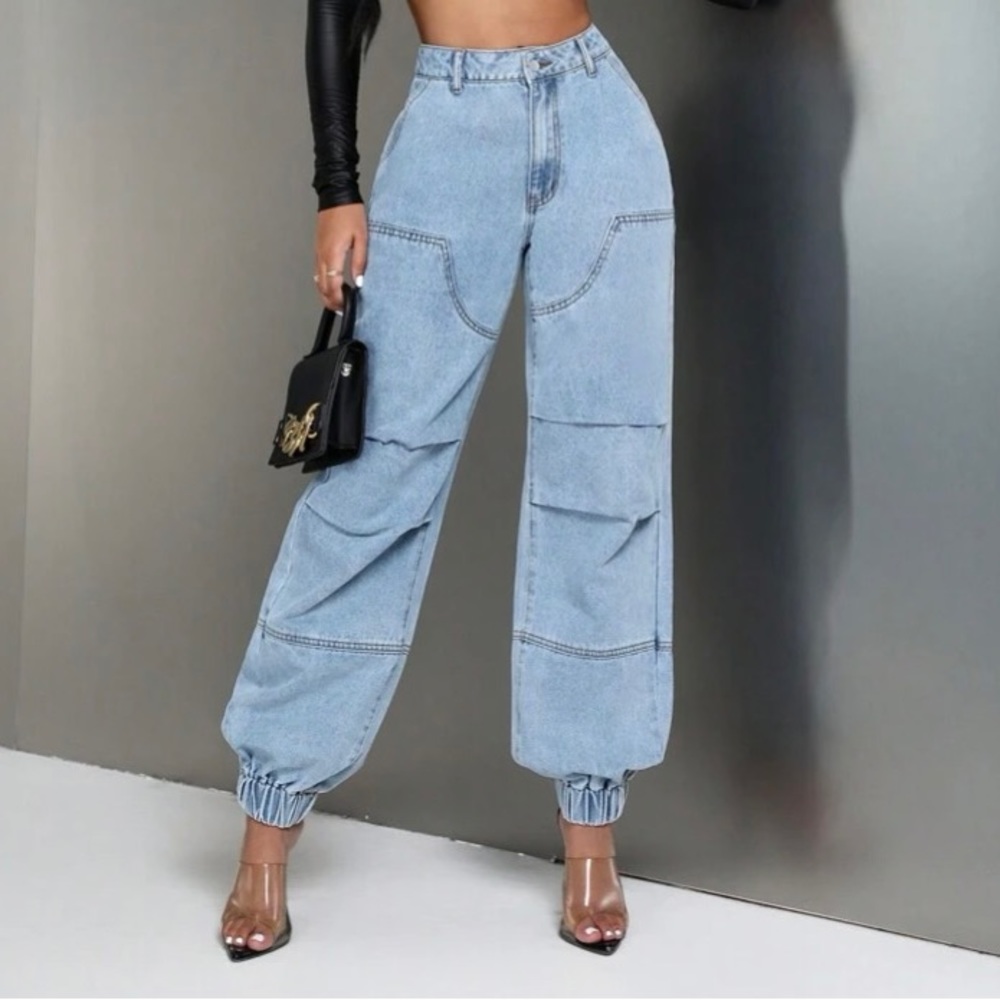 High Waist Flap Pocket Side Cargo Jeans